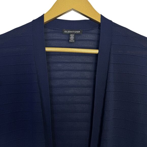 Eileen Fisher Womens Cardigan XXS Blue Open Front Rib Knit Long Line Oversized - Picture 3 of 5